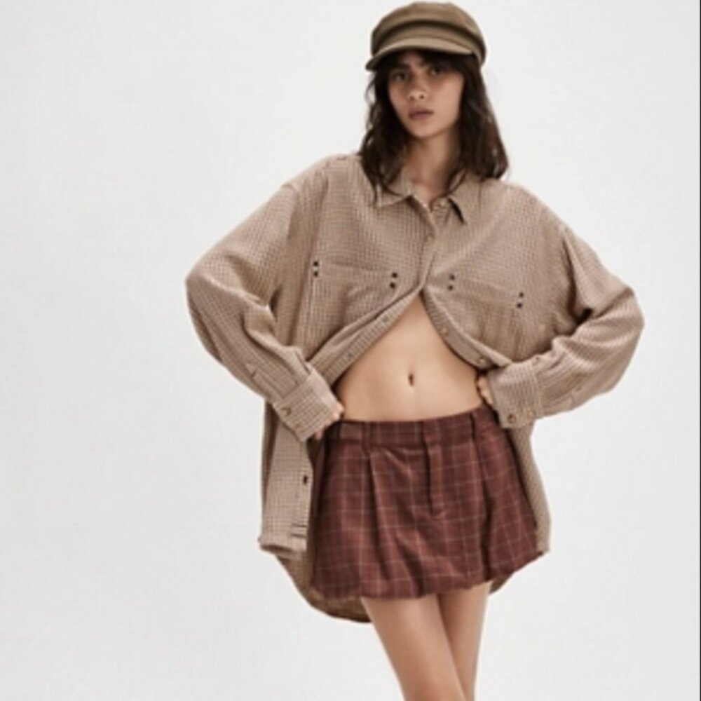 Free People Saturn Bubble Mini Skirt Brown Combo - Picture 1 of 4